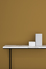 Illustration of 3d render of design minimal pedestal product on yellow background. Set 3