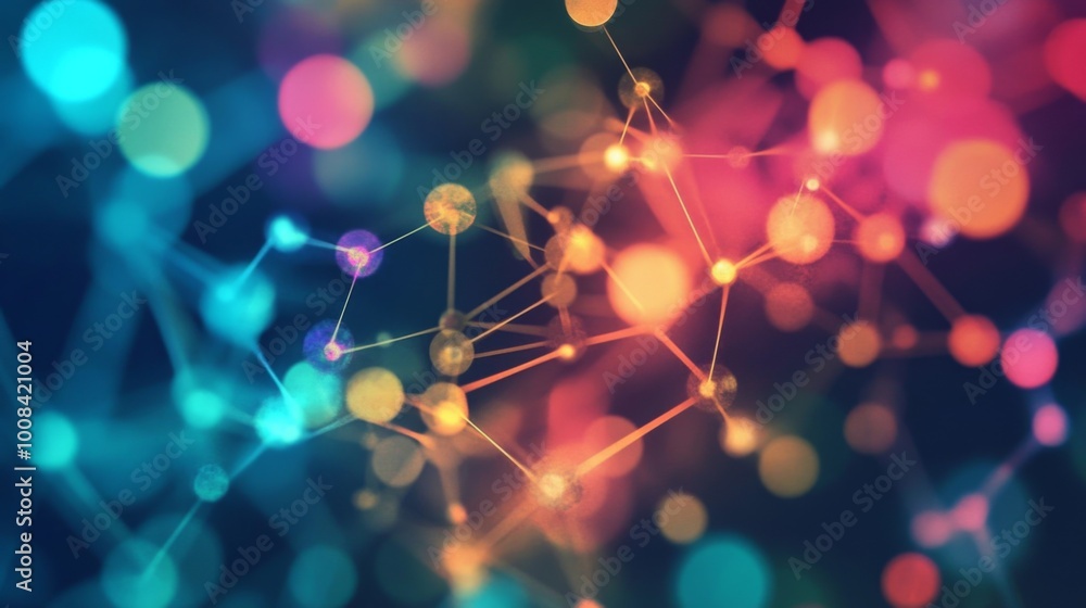 Poster vibrant abstract network visualization with colorful nodes