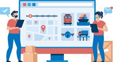 Logistics Center Coordinating International Freight Movements. PNG image. Illustration
