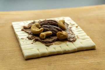 Puff pastry with pecan and cashew.Dessert.food concept