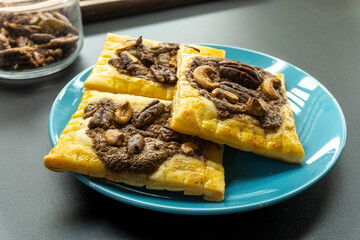 Puff pastry with pecan and cashew.Dessert.food concept