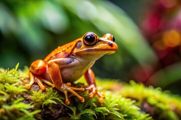 Obraz premium Coqui Frog in Natural Habitat: Vibrant Green Color and Unique Features of Puerto Rican Amphibian