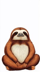 Fototapeta premium Cute cartoon sloth with a playful expression, sitting and relaxing on a white background.