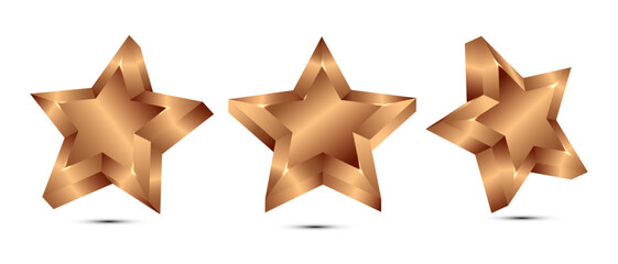 three bronze realistic stars, 3d bronze star, bronze award