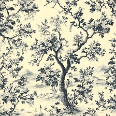 Stunning antique floral pattern showcasing a harmony of birds and flowers image