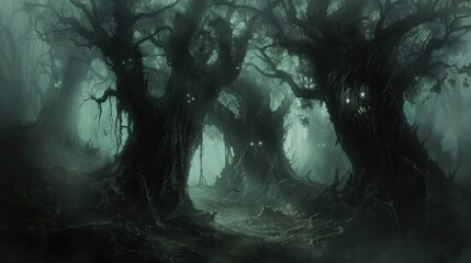 Creepy Tree Silhouettes on a Foggy Night