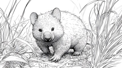 Obraz premium Stunning black and white depiction of wombat exploring serene natural landscape