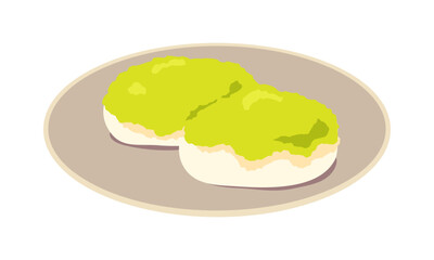 皿に乗せたずんだ餅のイラスト