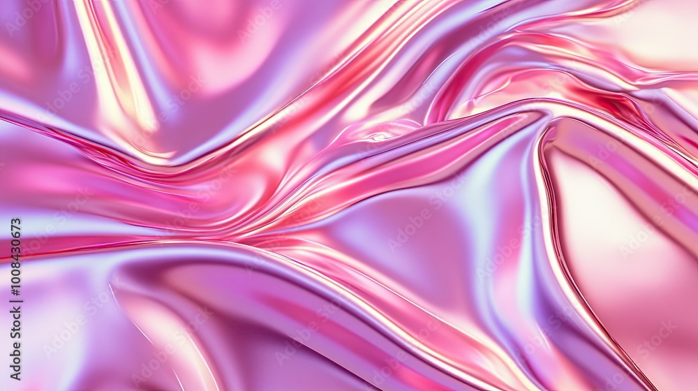 Poster abstract background with pink metallic gradient and holographic shine. smooth foil texture with a fu
