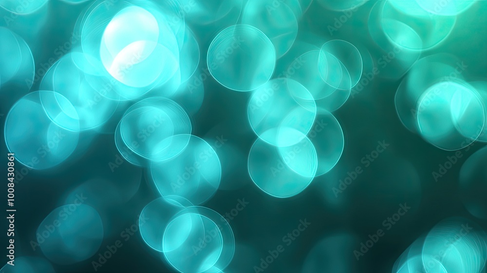 Poster abstract blue-green bokeh effect, soft overlapping circles with smooth light and dark gradients, ide