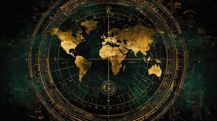 Obraz premium Vintage styled world map with golden accents