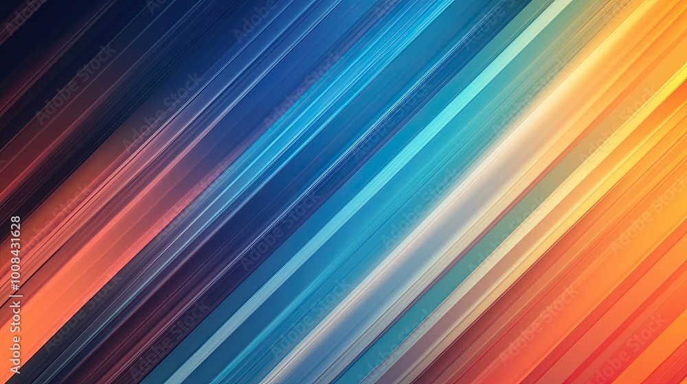 Poster abstract diagonal lines with colorful gradient transitions. smooth blend from cool blues to warm ora