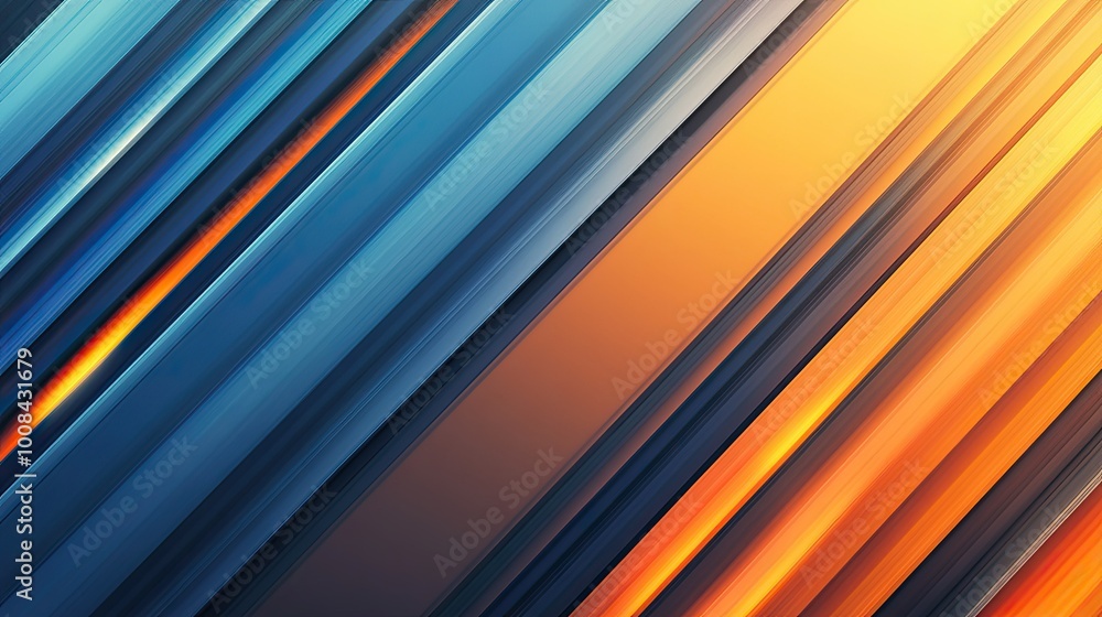 Poster abstract diagonal lines with smooth gradient transition. blue and orange hues blend seamlessly, crea