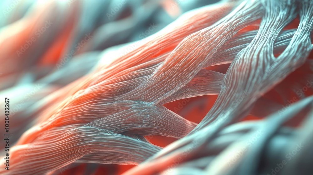 Poster Vibrant close-up of abstract fibers, showcasing intricate textures and dynamic color contrasts in a modern art style.