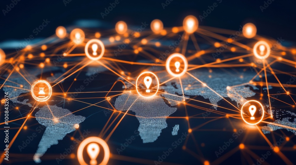 Poster global network connection with data visualization