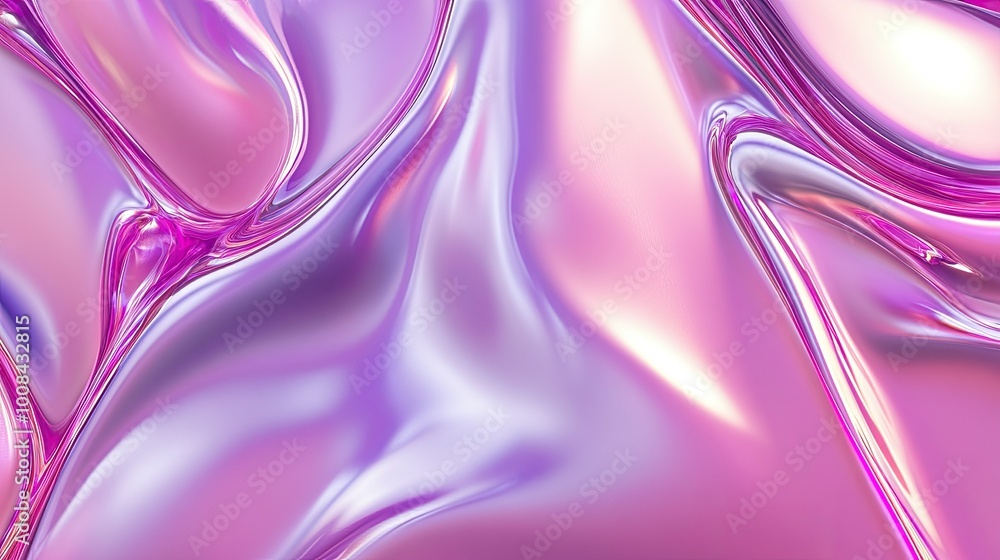Poster abstract holographic background with pink and violet gradients. shiny metallic texture creating flui