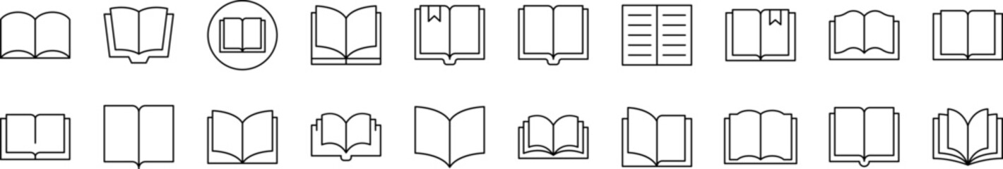 Book as Reading Thin Icons Collection. Editable Stroke. Suitable for Web Sites, Books, Cards, Apps