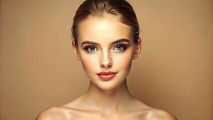 Fototapeta premium A delightful portrait of a Caucasian girl with fresh, luminous skin following a facial treatment, beautifully showcased