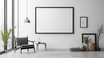 This serene living area showcases clean lines and a neutral palette, with a cozy chair, stylish table, and decorative plants creating a peaceful ambiance