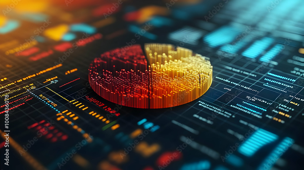 Poster 3d illustration - data analytics, big data visualization with charts and graphs