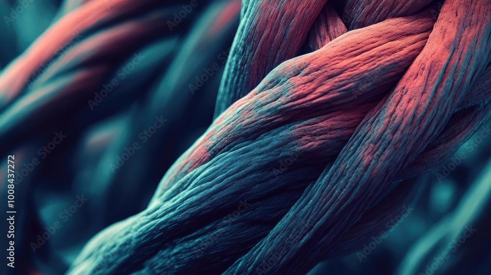 Poster close-up of intertwined ropes showcasing intricate details and vibrant colors ideal for abstract or 