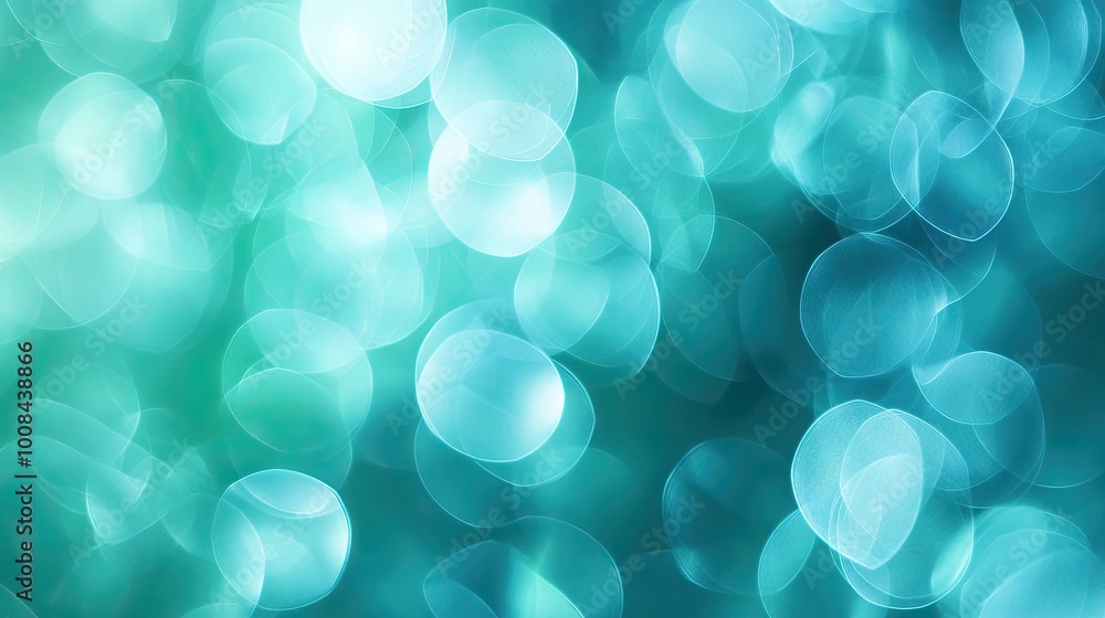 Poster blue-green bokeh background with soft, overlapping circular shapes and smooth light gradients, macro