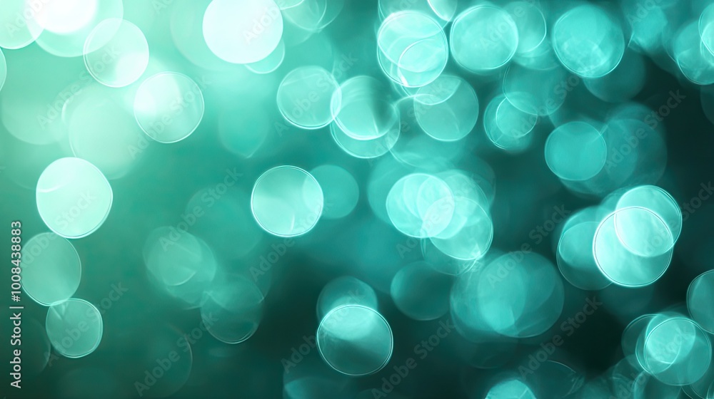 Poster blurred blue-green background, overlapping bokeh circles, created with a macro lens, light and dark 