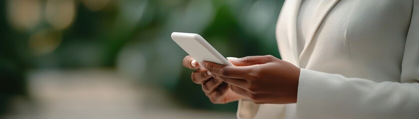 Obraz premium A hand adjusting customer engagement settings on a smartphone app, clean, clear background with soft lighting with space for text