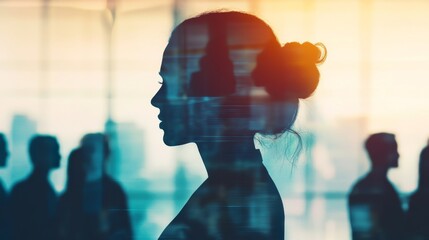 Silhouette of Woman Against City Skyline Background