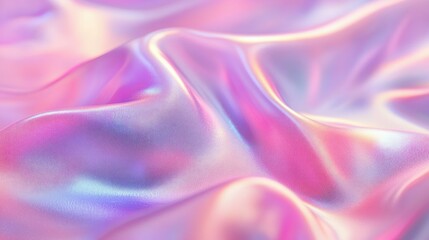 Fototapeta premium Blurred holographic background with shiny metallic foil. Gradient transitions in pink and violet hues, evoking a soft, dreamy feel.