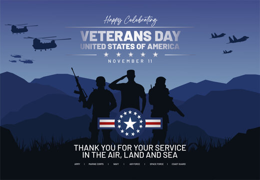 Happy veterans day 11th november 2024 celebration concept background. Dramatic view of US soldier salute over the beautiful valley. Best for veterans day celebration in the US Armed Force