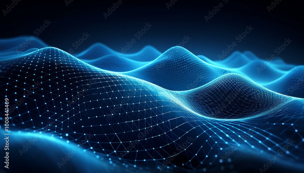 Aufkleber futuristic point wave. cyber big data flow, blockchain data fields, network line connect to stream. 