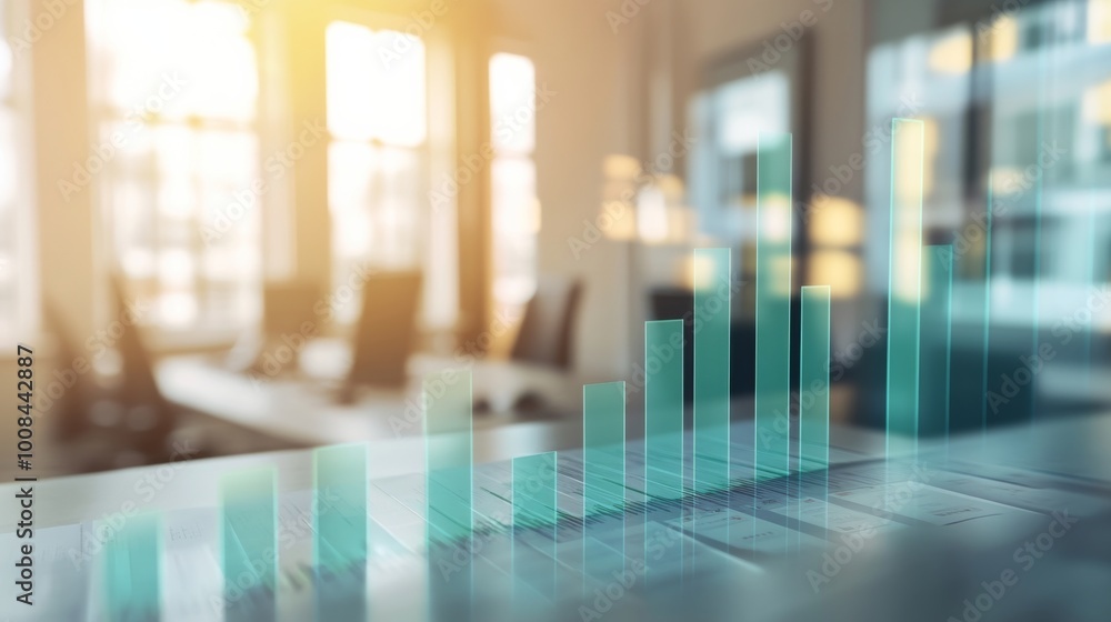 Poster modern office with virtual bar graph representation