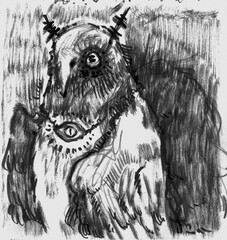 A mystical ink illustration of an owl with intricate details and a dark, mysterious vibe. Perfect for fantasy, gothic, and wildlife-themed projects.