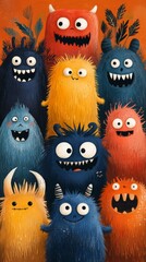Funny monster characters. Monster, cartoon, characters, halloween poster, flyer, advertising. Room for copy space.