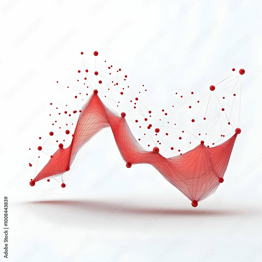 Poster abstract 3d red network visualization on white background