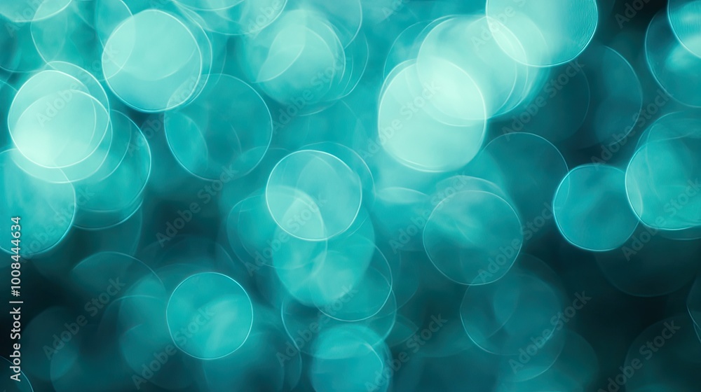 Poster cool blue-green background created in-camera with a macro lens, featuring overlapping bokeh circular
