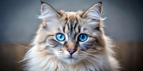 A Close-Up Portrait of a Cat with Striking Blue Eyes and a Soft, Fluffy Fur Coat
