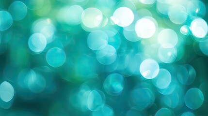 Fototapeta premium Cool bokeh background in soft blue-green hues, with macro lens details, blurred circles, light-to-dark gradients, and ample space for copy.