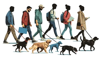 People walking dogs png cut out element