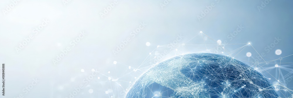 Poster connected world with digital networking visualization