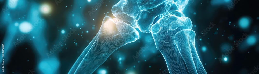 Aufkleber an intricate digital illustration of a human knee joint, highlighting its structure and function wit