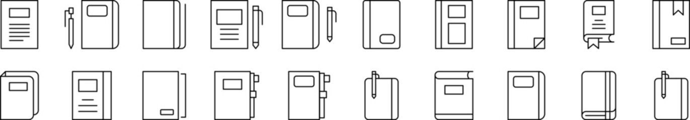 Notebook, Book for Notes Related Line Icons for Web Sites, Books, Cards, Apps. Editable Stroke. Suitable for Web Sites, Books, Cards, Apps