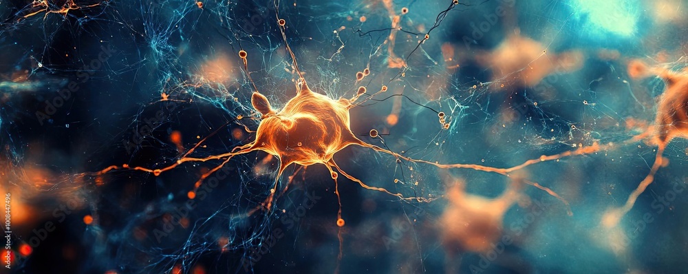 Poster An intricate image of a neuron, showcasing its structure and connections, representing the complexity of the nervous system.