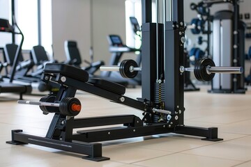 Fototapeta premium Leg press machine in a high-tech gym, with adjustable weights and sleek design, leg press, gym, lower body strength training