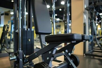 Fototapeta premium Leg press machine in a high-tech gym, with adjustable weights and sleek design, leg press, gym, lower body strength training