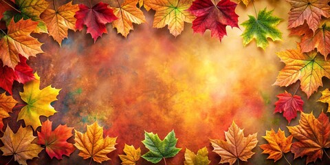 A Symphony of Autumn Hues A vibrant backdrop of swirling colors, a canvas for nature's artistry, with fallen leaves in shades of crimson, gold, and amber, creating a border around a sunlit space.