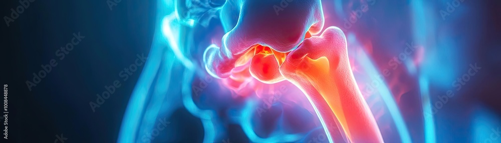Poster Illustration of a human joint, emphasizing its structure and function through dynamic color representation and detailed anatomy.