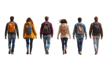 Group of Friends Walking Away with Backpacks - Urban Exploration and Travel