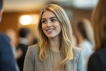 Fototapeta premium Young Professional Woman Networking at Elegant Business Event 